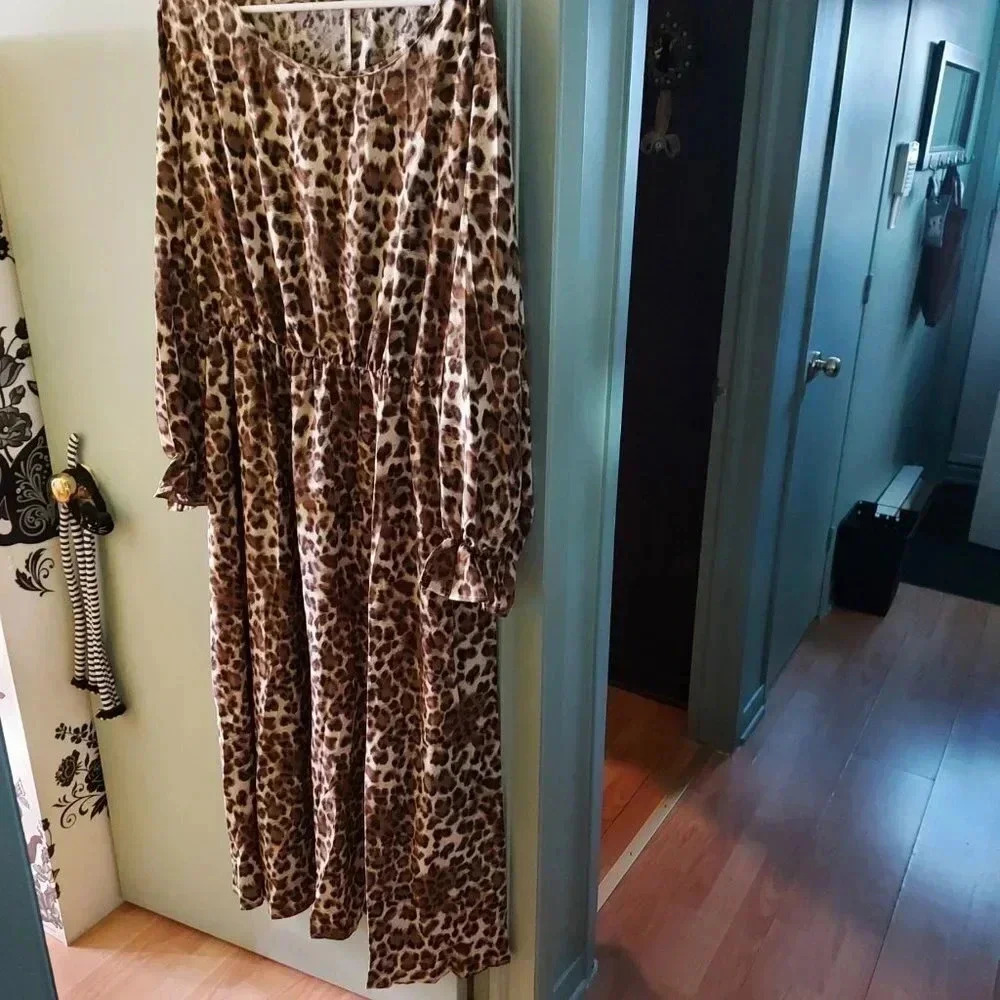 Plushe | Leopard Print Flounced  Sleeve Maxi Dress - Plus Size